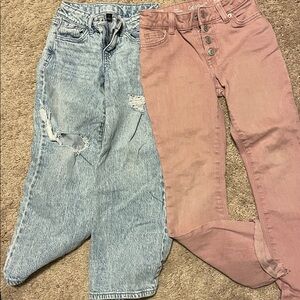 Girls blue jeans and reddish jeans